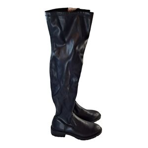 Steve Madden Lizbeth OTK Stretch PU Leather Boot In Black Women's Size 6.5